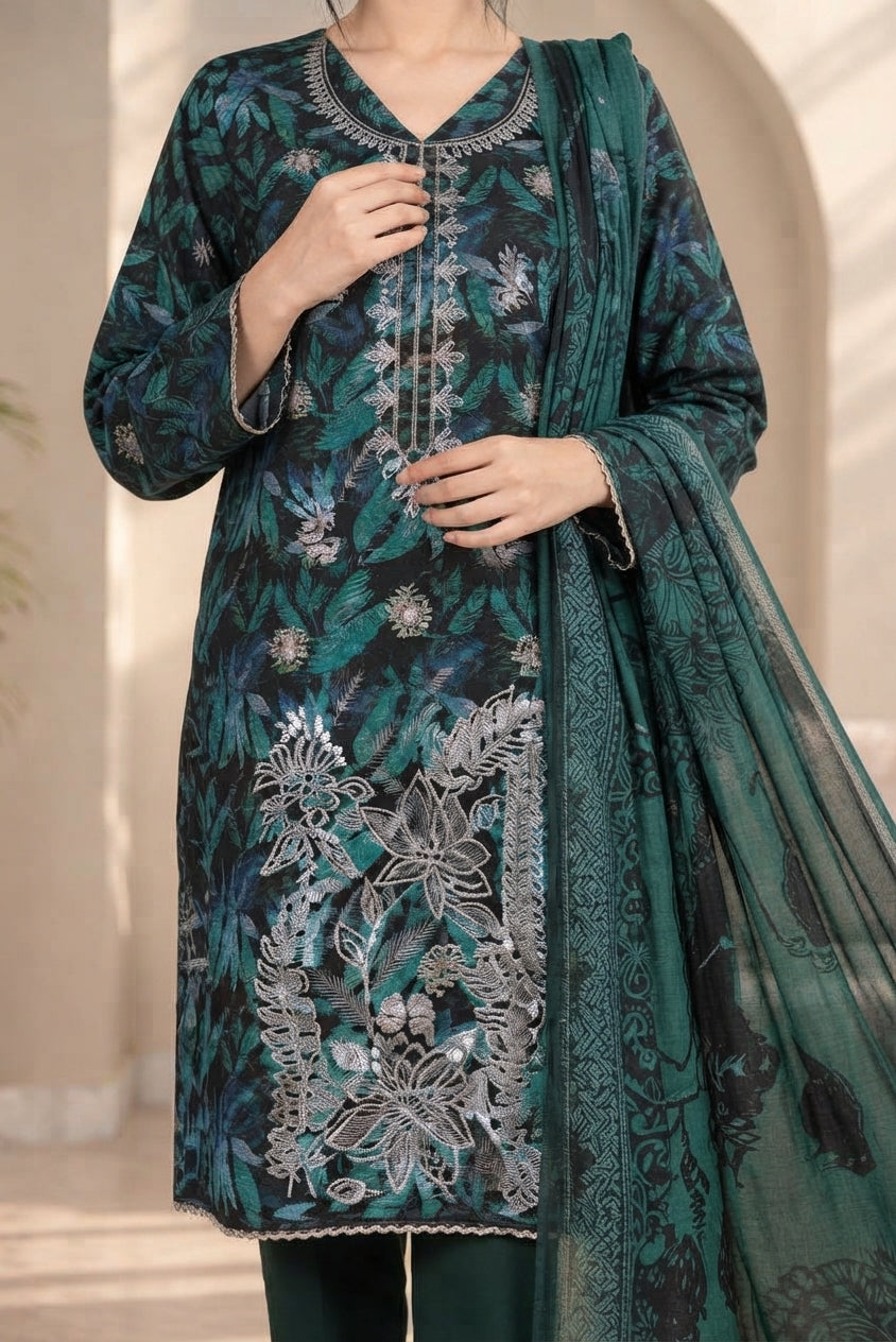 3 PIECE - EMBROIDERED DHANAK SUIT