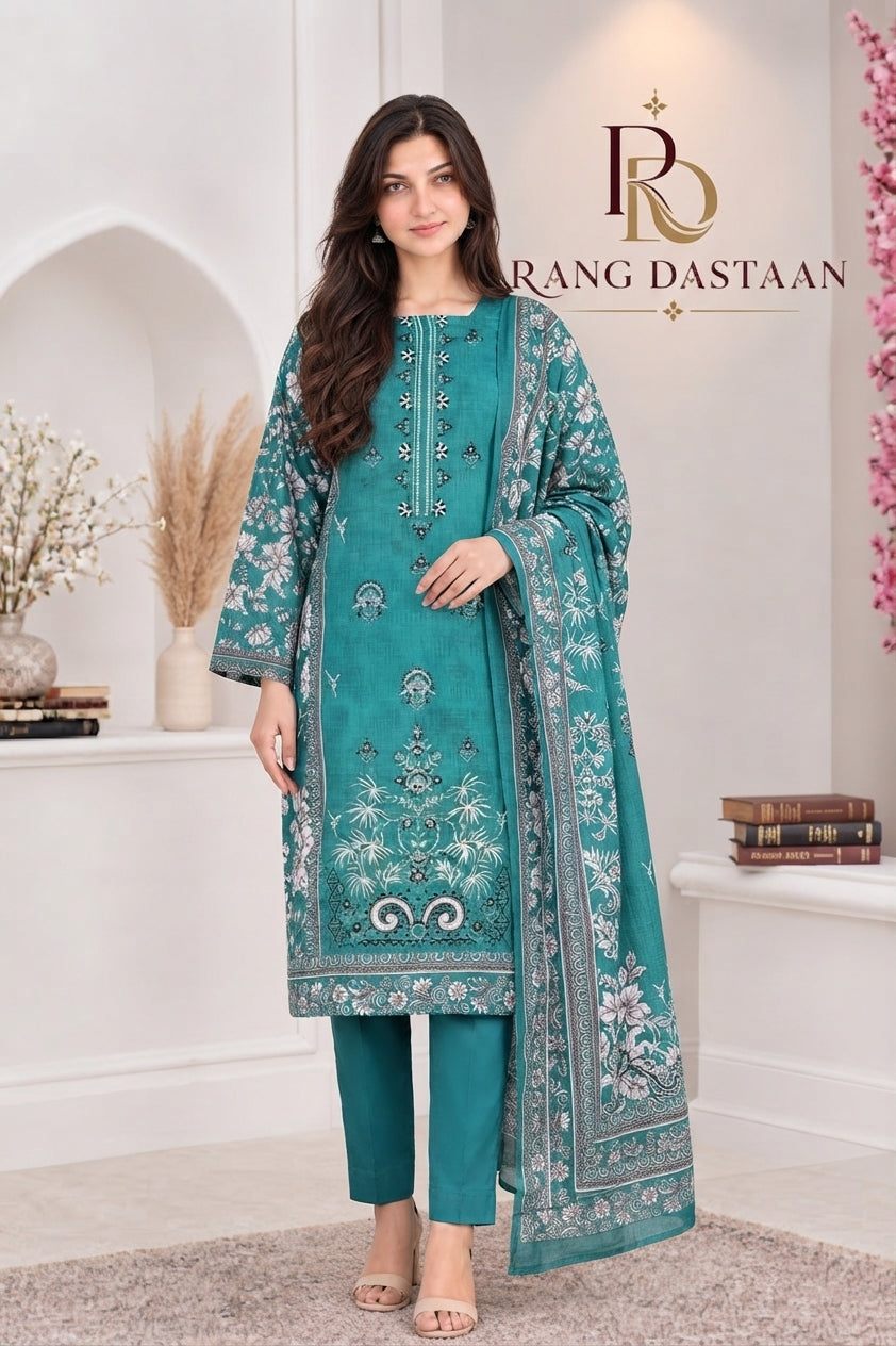 3 PIECE - EMBROIDERED LIGHT KHADDAR SUIT