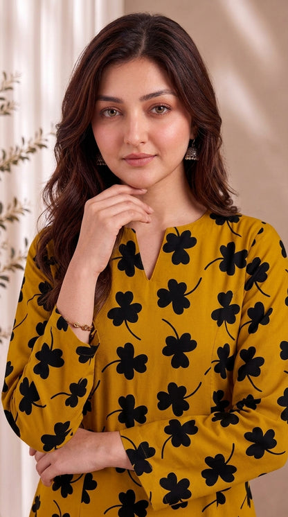 Sunflower Glow — Printed Khaddar 2-Piece Unstitched Suit