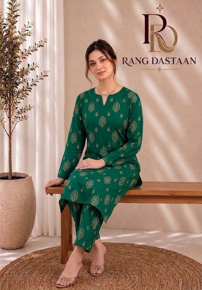 Emerald Grace — Printed Khaddar 2-Piece Unstitched Suit