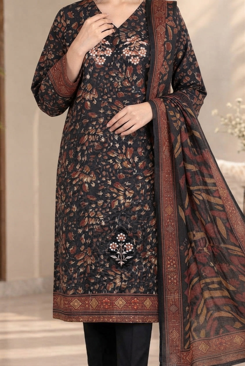 3 PIECE - EMBROIDERED DHANAK SUIT
