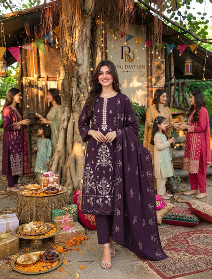 CRYSTAL DHANAK HEAVY EMBROIDERED 3PC SUIT