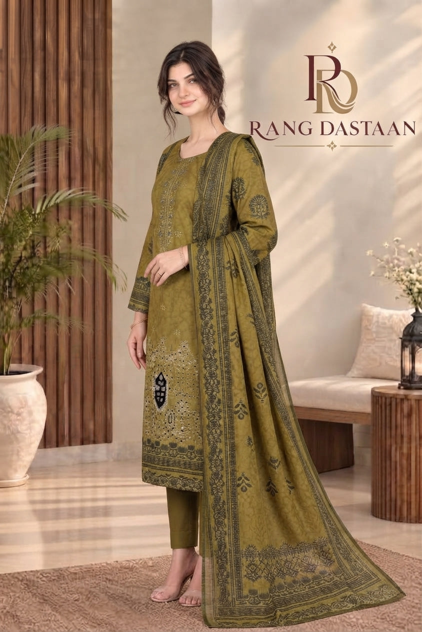 3 PIECE - EMBROIDERED DHANAK SUIT