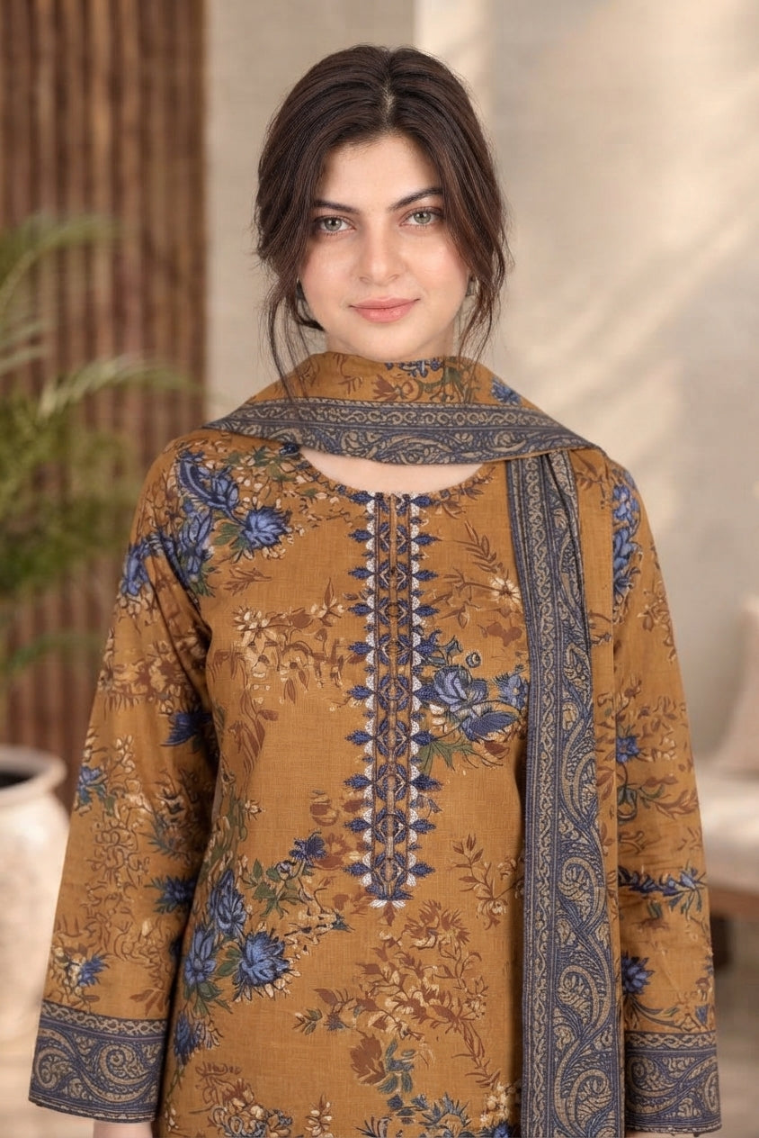 3 PIECE - EMBROIDERED DHANAK SUIT