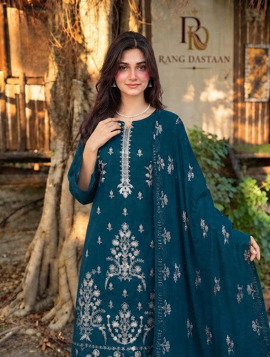 CRYSTAL DHANAK HEAVY EMBROIDERED 3PC SUIT