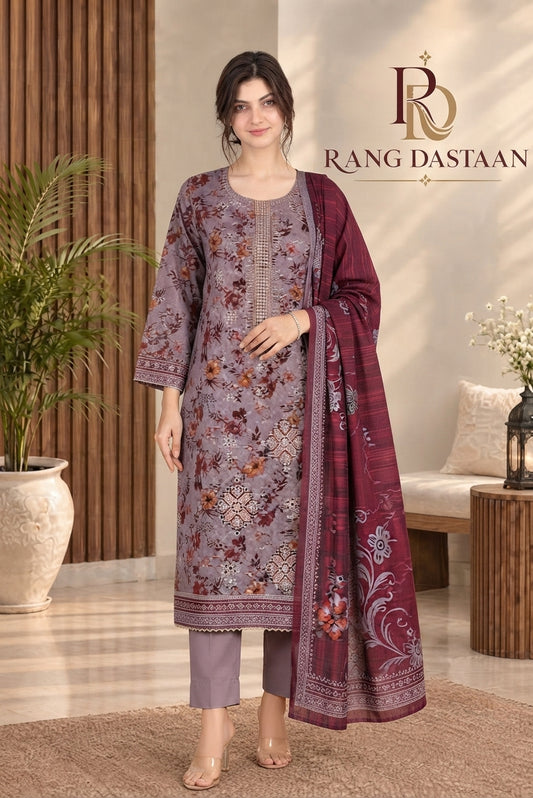 3 PIECE - EMBROIDERED DHANAK SUIT
