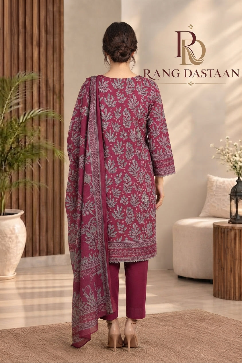 3 PIECE - EMBROIDERED DHANAK SUIT