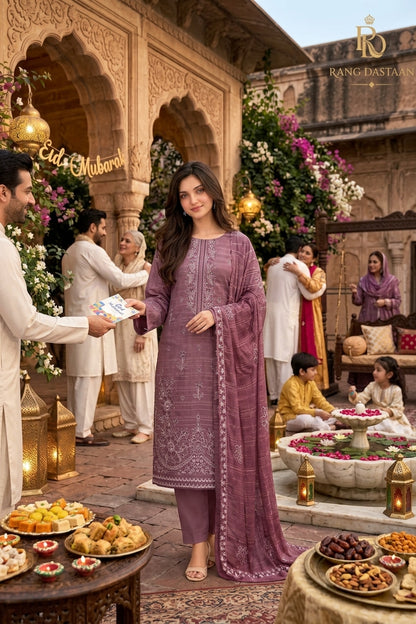 CRYSTAL DHANAK HEAVY EMBROIDERED 3PC SUIT