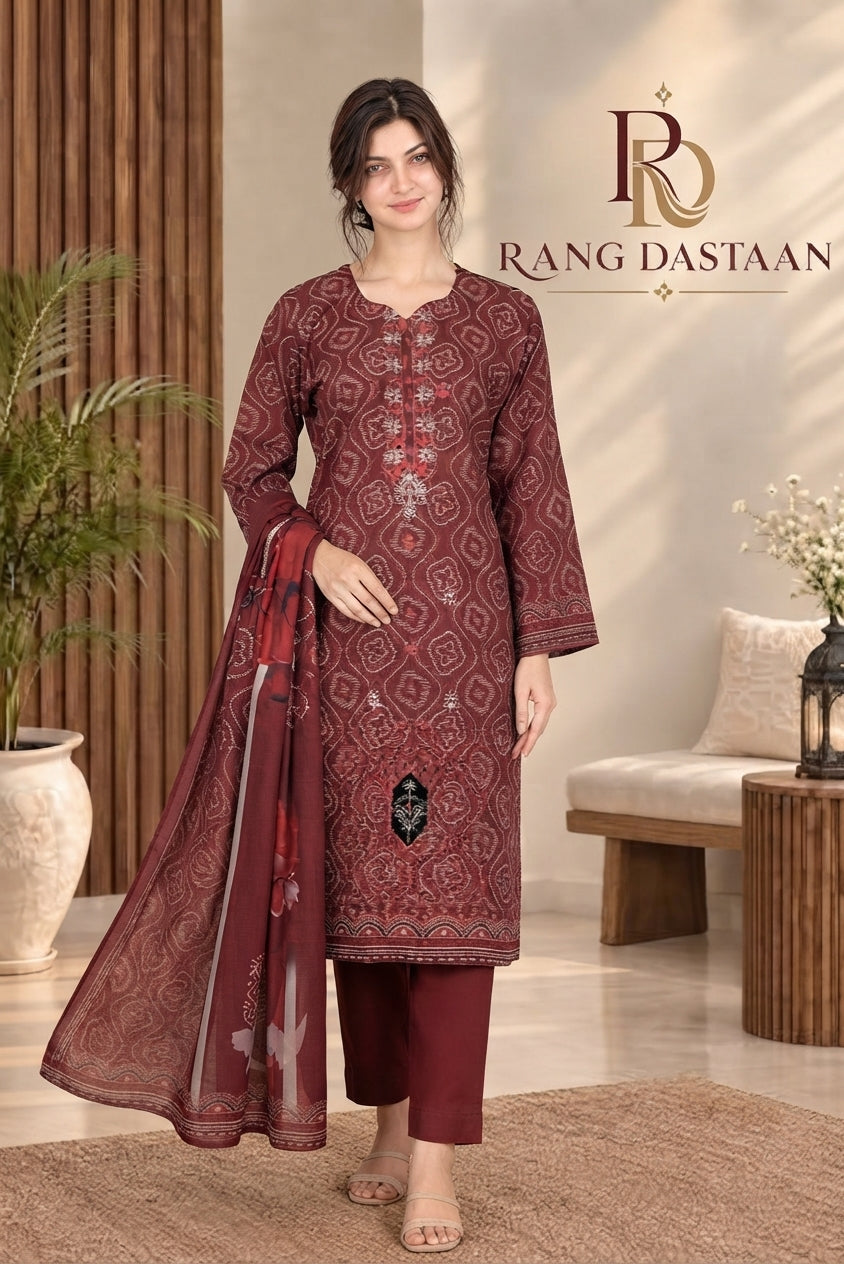 3 PIECE - EMBROIDERED DHANAK SUIT