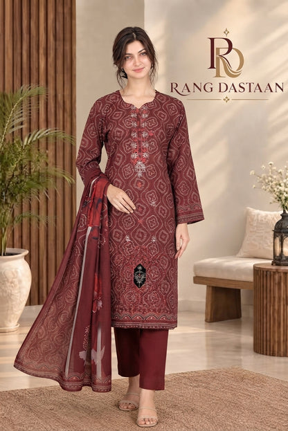 3 PIECE - EMBROIDERED DHANAK SUIT