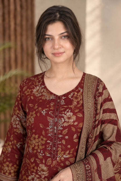 3 PIECE - EMBROIDERED DHANAK SUIT