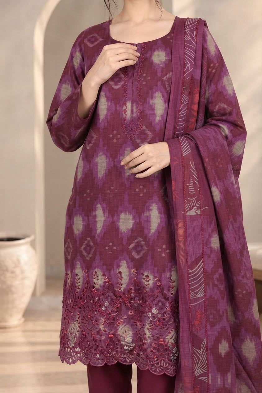 3 PIECE - EMBROIDERED DHANAK SUIT