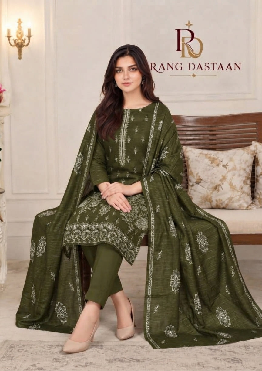 CRYSTAL DHANAK HEAVY EMBROIDERED 3PC SUIT