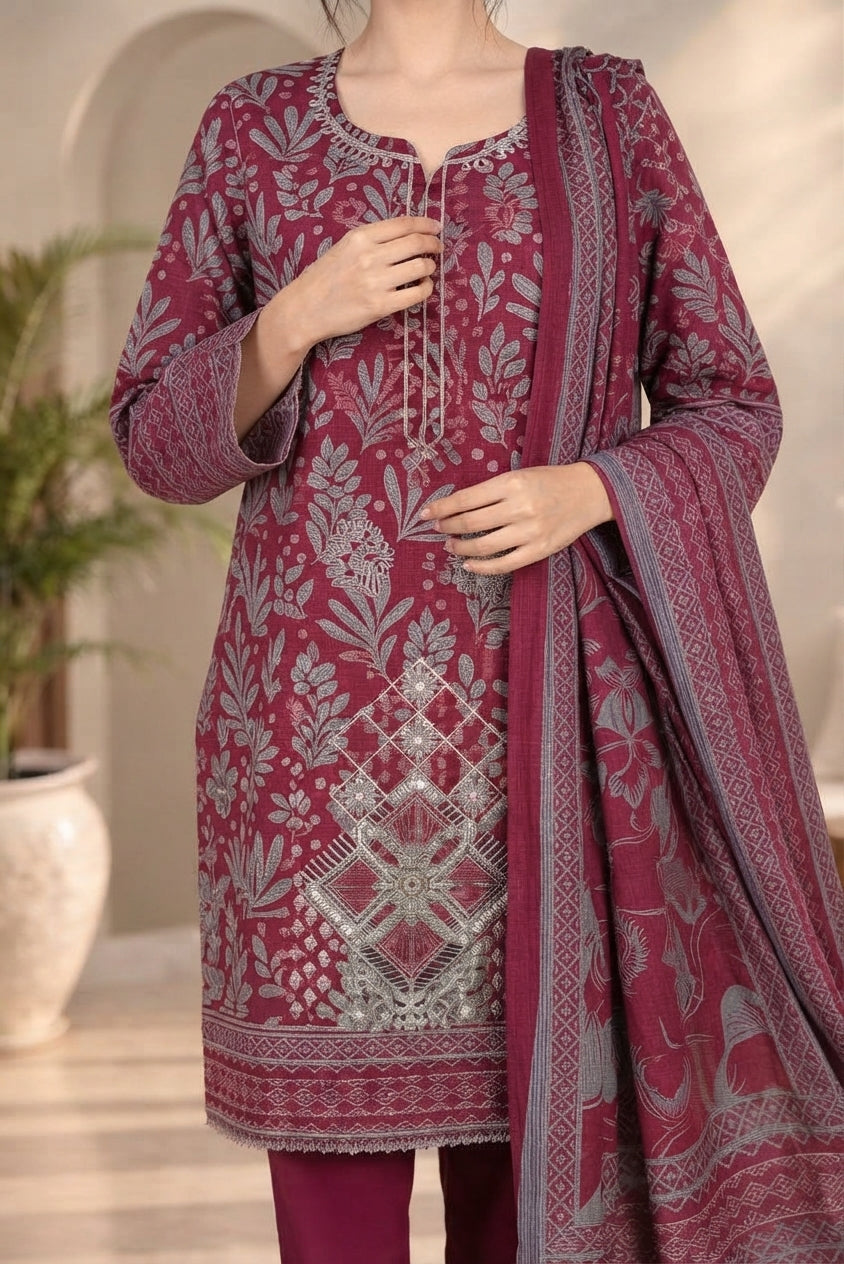 3 PIECE - EMBROIDERED DHANAK SUIT