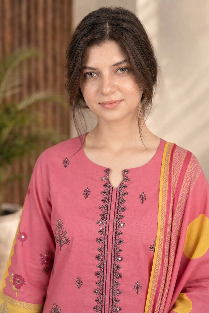 3 PIECE - EMBROIDERED DHANAK SUIT
