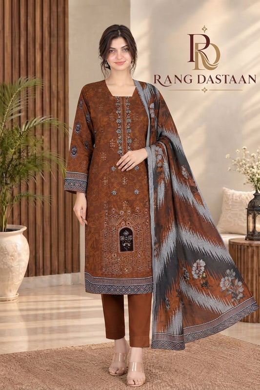 3 PIECE - EMBROIDERED DHANAK SUIT