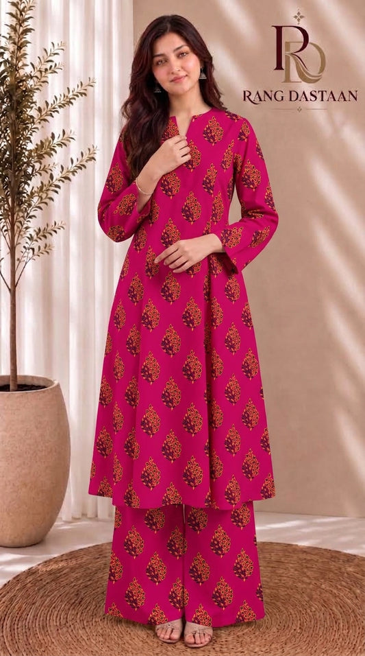 Magenta Paisley — Printed Khaddar 2-Piece Suit