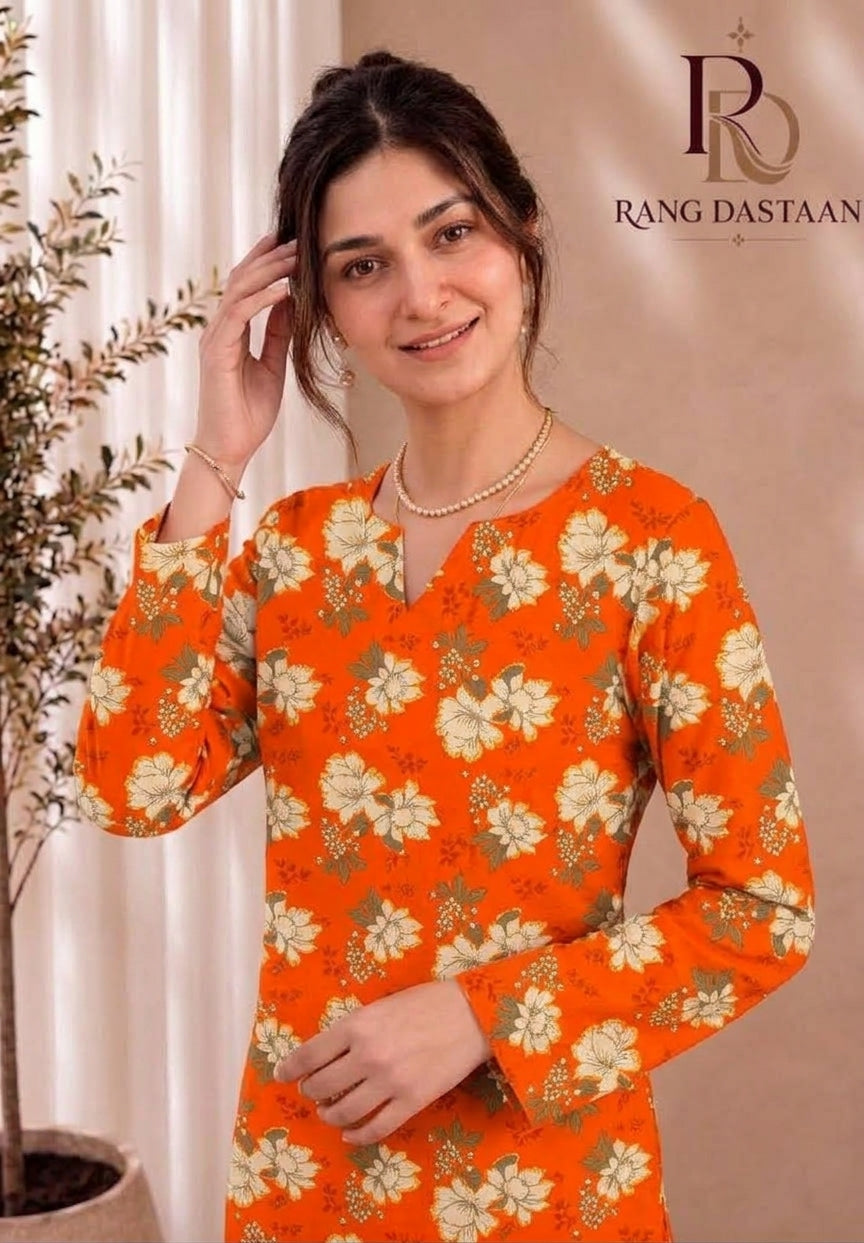 Orange Blossom — Printed Khaddar 2-Piece Unstitched Suit