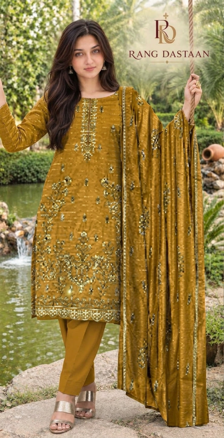 CRYSTAL DHANAK HEAVY EMBROIDERED 3PC SUIT