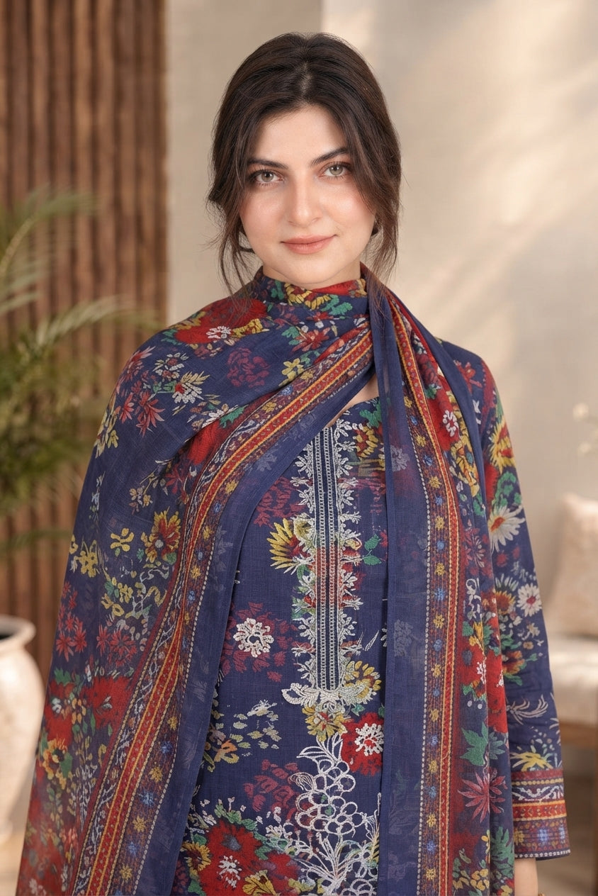 3 PIECE - EMBROIDERED DHANAK SUIT