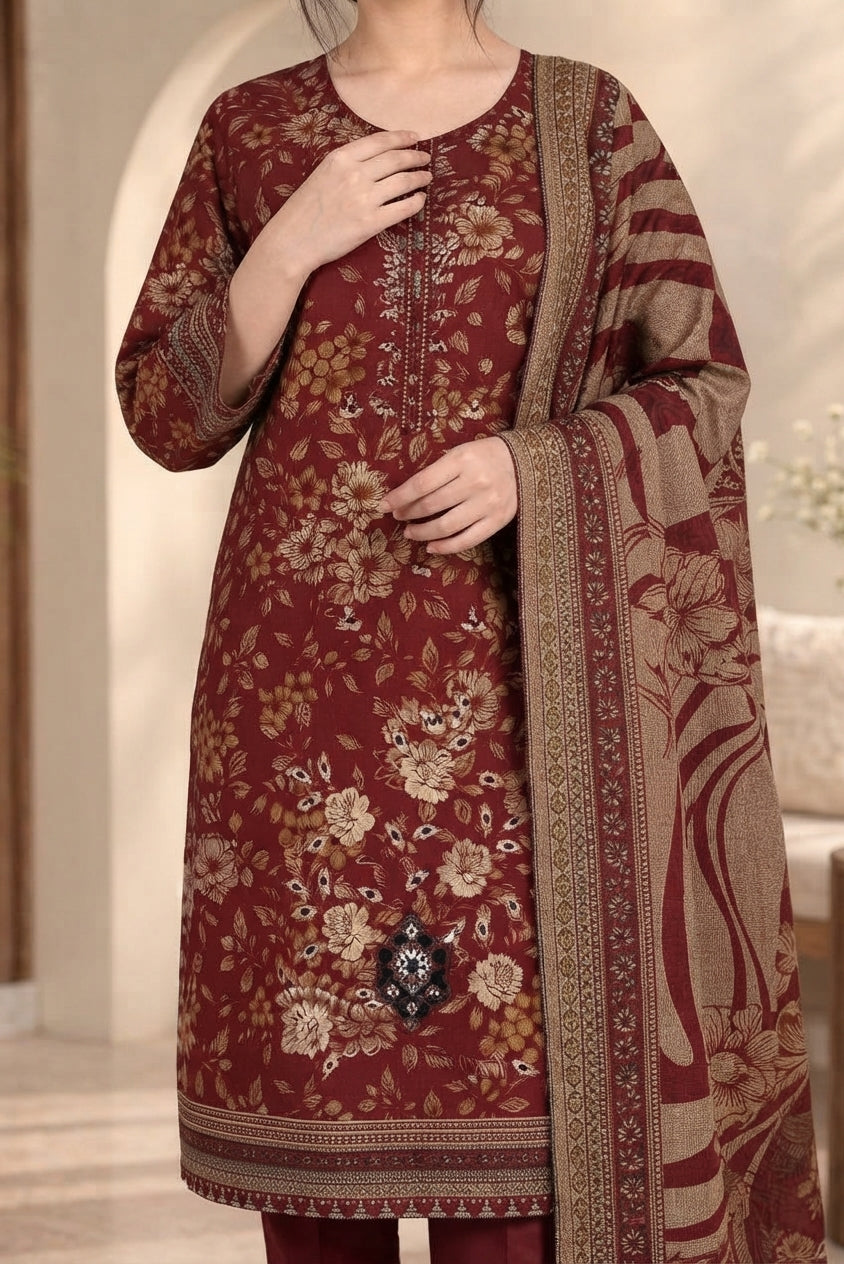3 PIECE - EMBROIDERED DHANAK SUIT