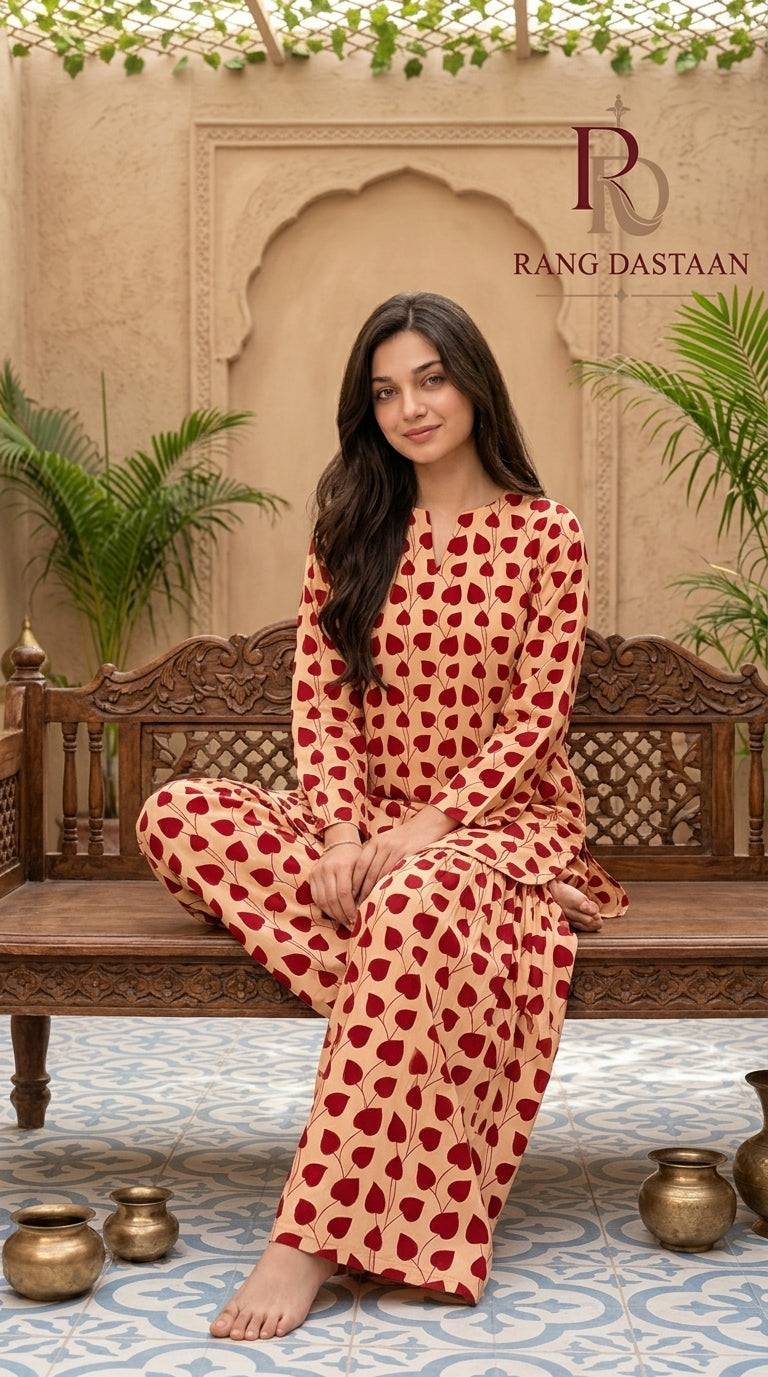 Crimson Hearts — Printed Khaddar 2-Piece Unstitched Suit