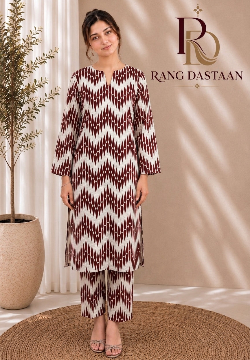 Maroon Rhythm — Printed Lawn 2-Piece Suit