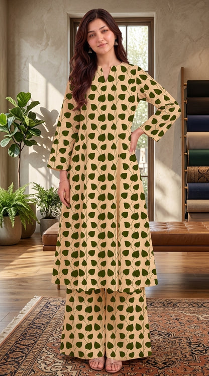 Olive Vine — Printed Khaddar 2-Piece Unstitched Suit