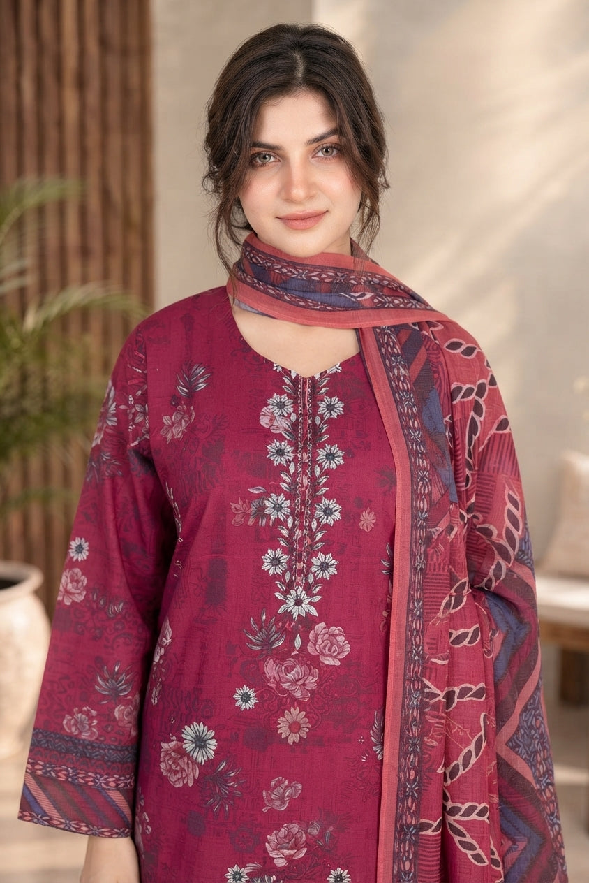3 PIECE - EMBROIDERED DHANAK SUIT