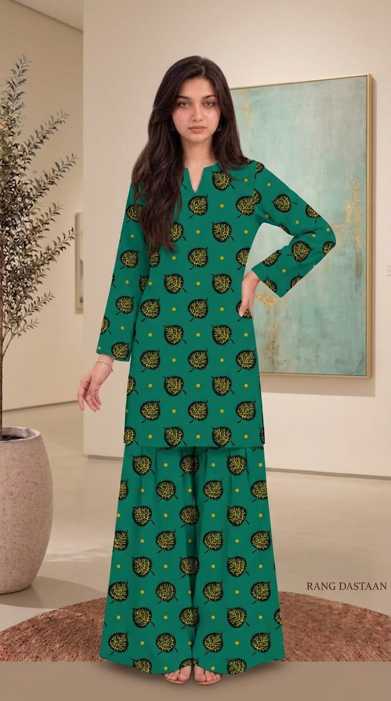 Emerald Gold Tree — Printed Khaddar 2-Piece Unstitched Suit