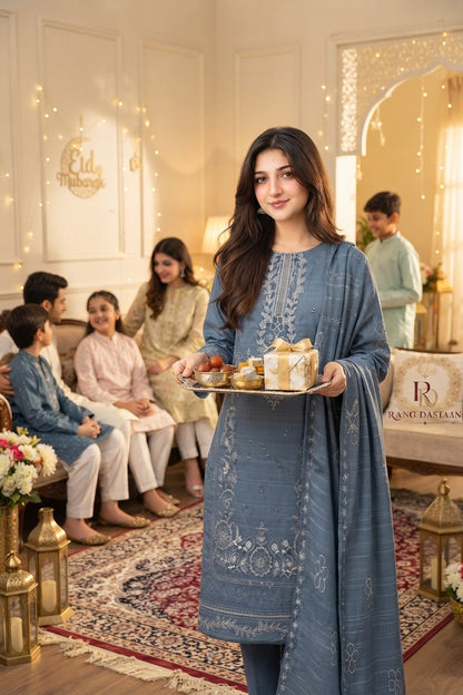 CRYSTAL DHANAK HEAVY EMBROIDERED 3PC SUIT