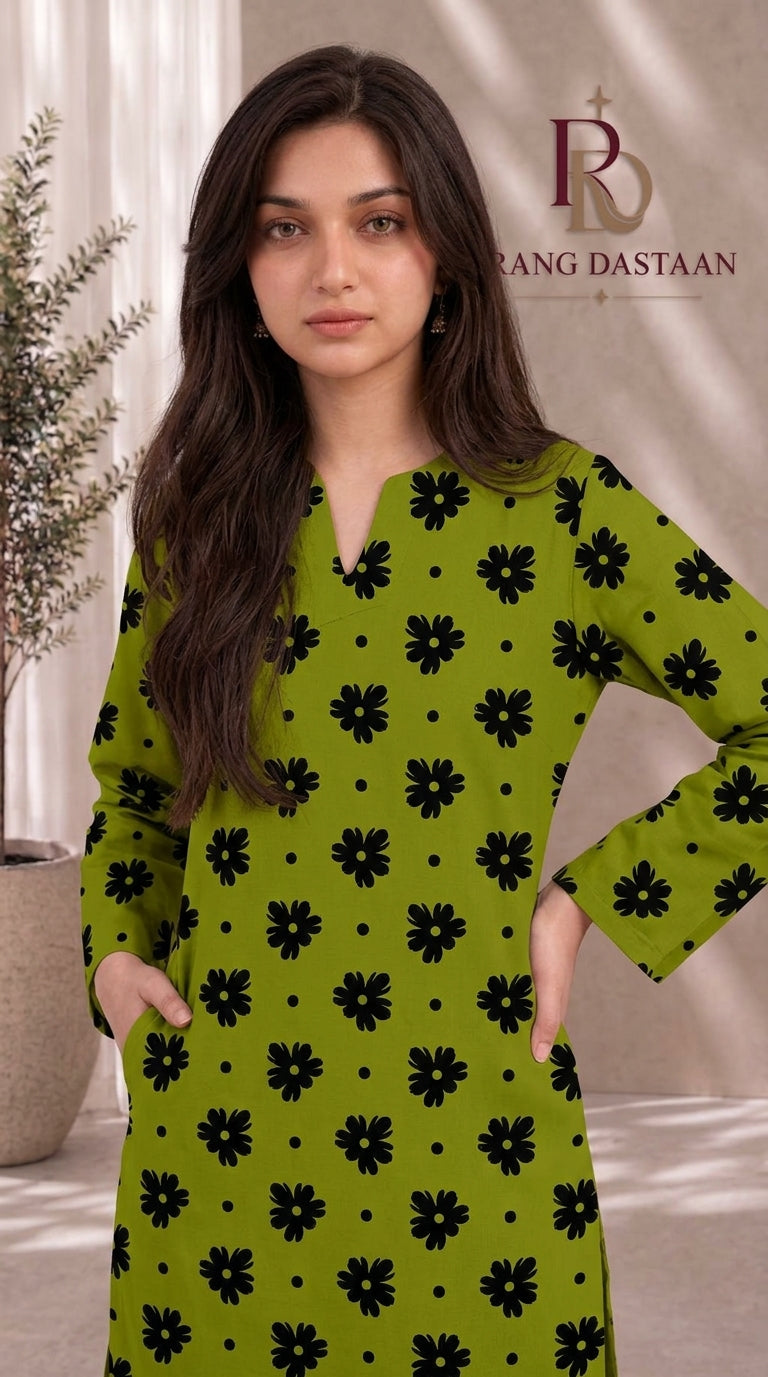 Lime Noir — Printed Khaddar 2-Piece Unstitched Suit