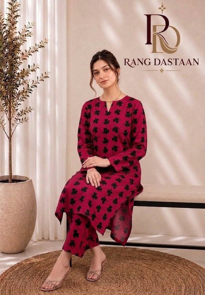Rose Petal — Printed Khaddar 2-Piece Unstitched Suit