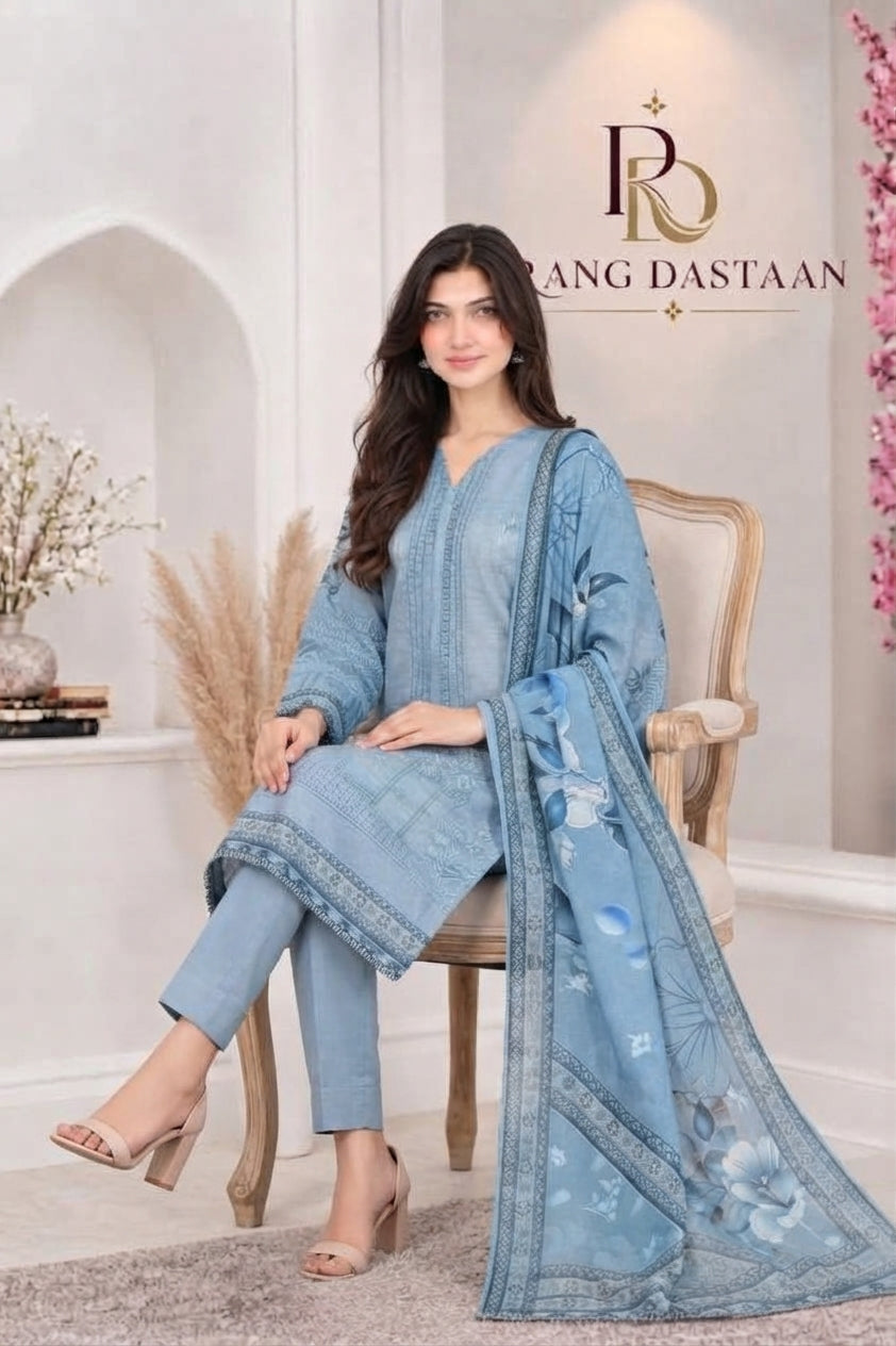 3 PIECE - EMBROIDERED LIGHT KHADDAR SUIT