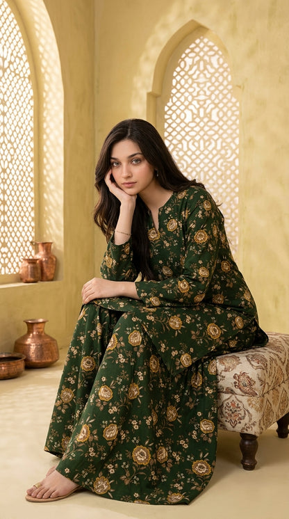 Olive Garden — Printed Khaddar 2-Piece Unstitched Suit
