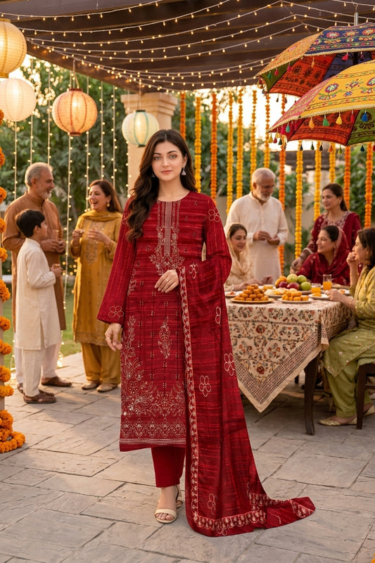 CRYSTAL DHANAK HEAVY EMBROIDERED 3PC SUIT