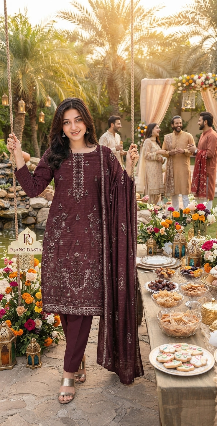 CRYSTAL DHANAK HEAVY EMBROIDERED 3PC SUIT