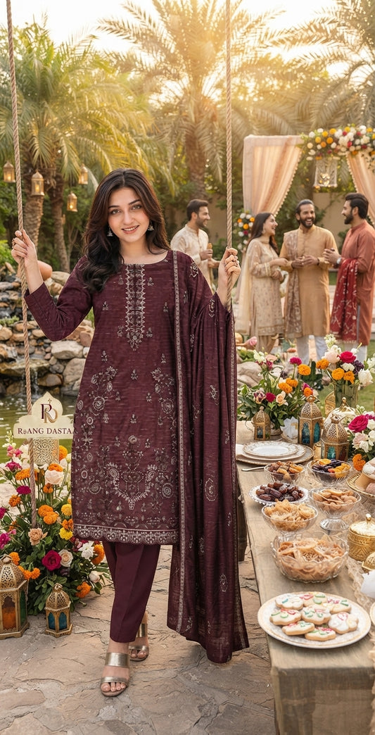 CRYSTAL DHANAK HEAVY EMBROIDERED 3PC SUIT