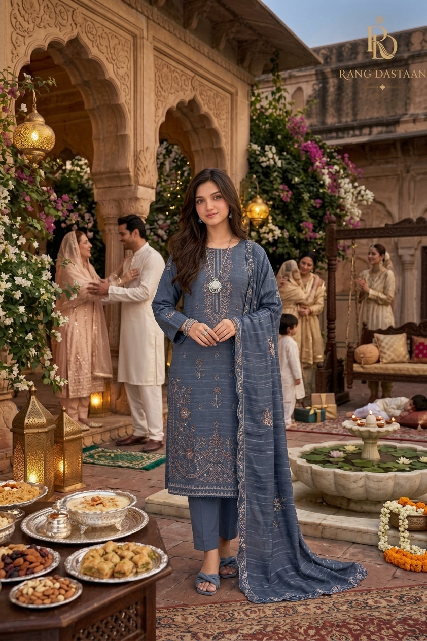 CRYSTAL DHANAK HEAVY EMBROIDERED 3PC SUIT