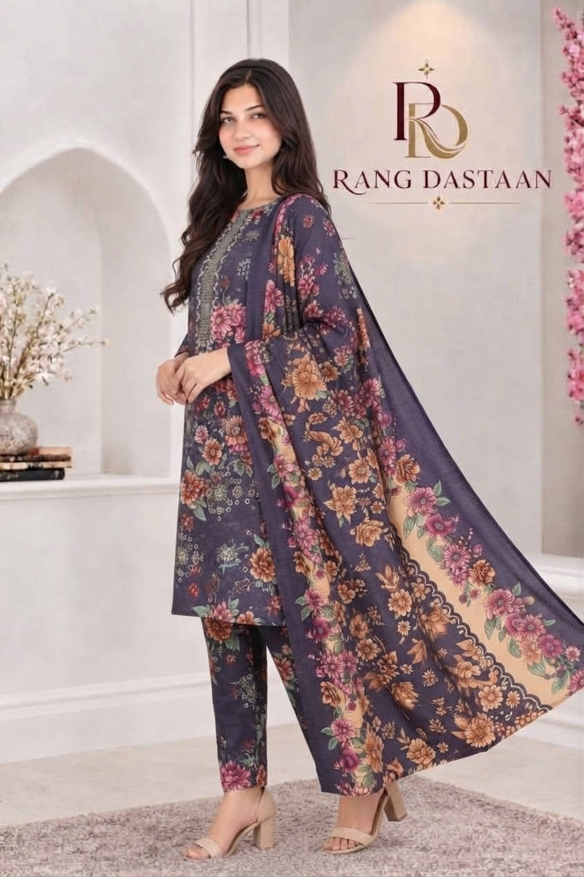3 PIECE - EMBROIDERED LIGHT KHADDAR SUIT
