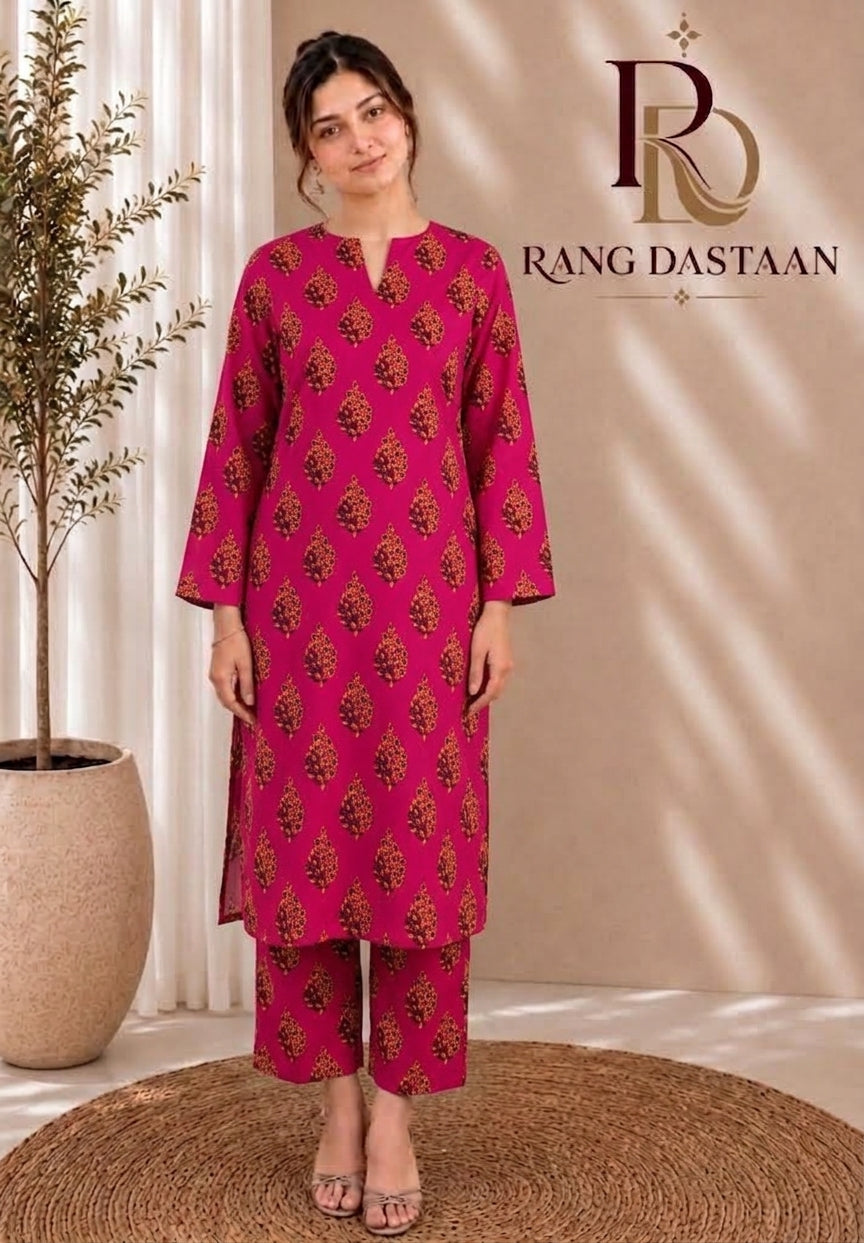 Magenta Paisley — Printed Khaddar 2-Piece Suit
