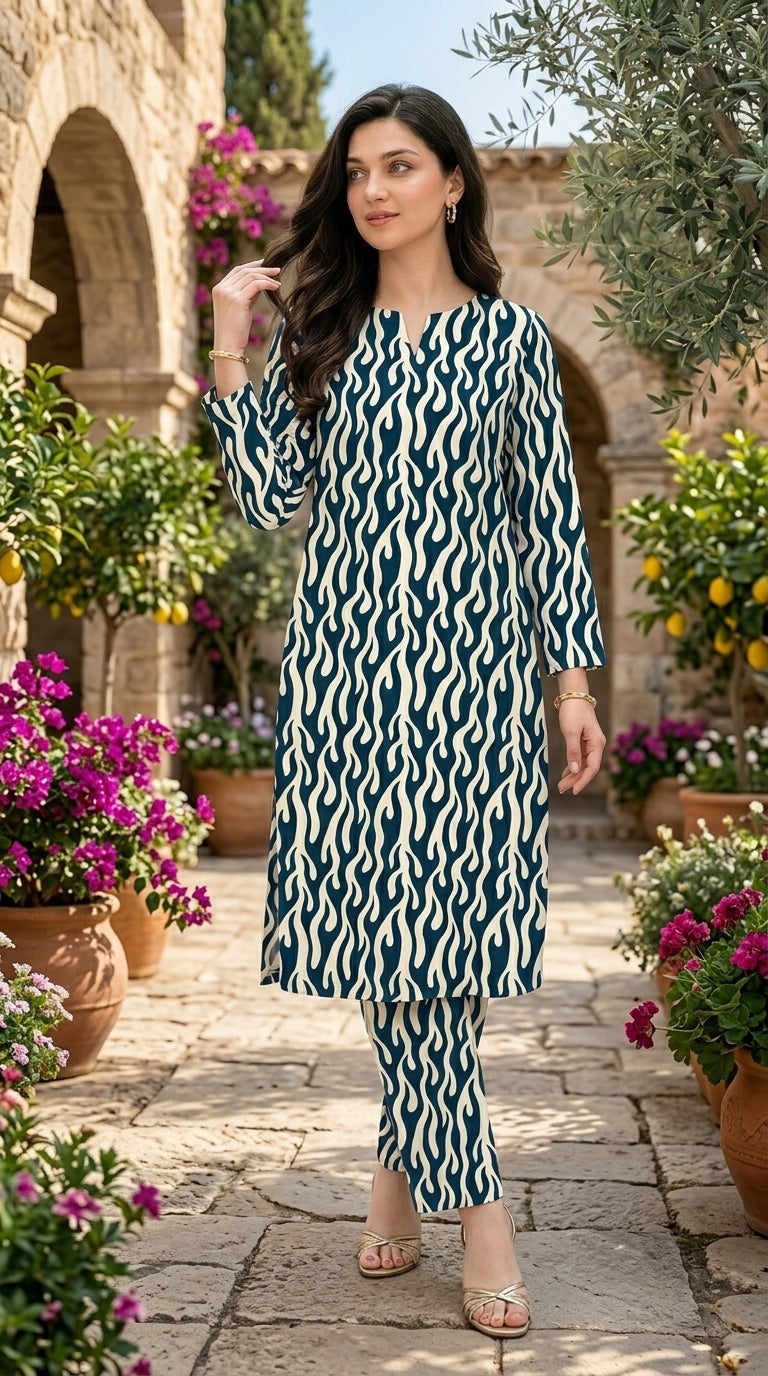 Teal Flame — Printed Lawn 2-Piece Unstitched Suit