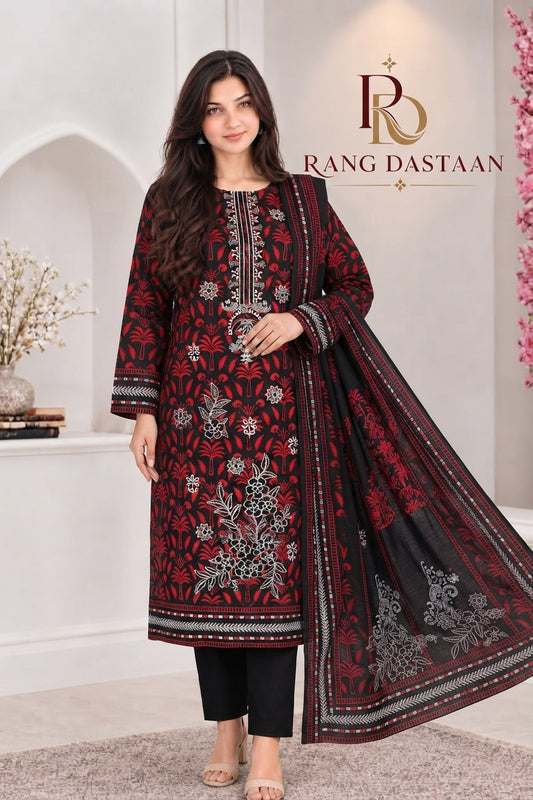 3 PIECE - EMBROIDERED LIGHT KHADDAR SUIT