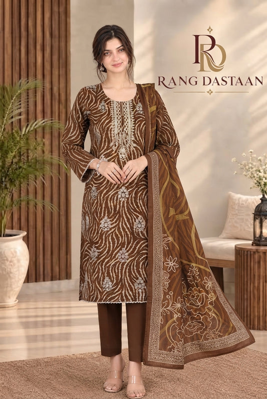3 PIECE - EMBROIDERED DHANAK SUIT