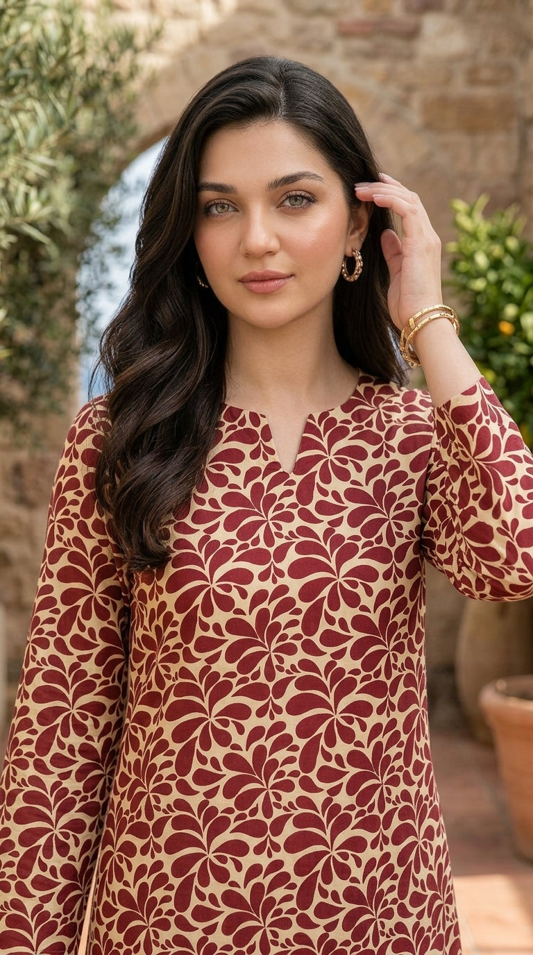 Crimson Bloom — Printed Lawn 2-Piece Unstitched Suit