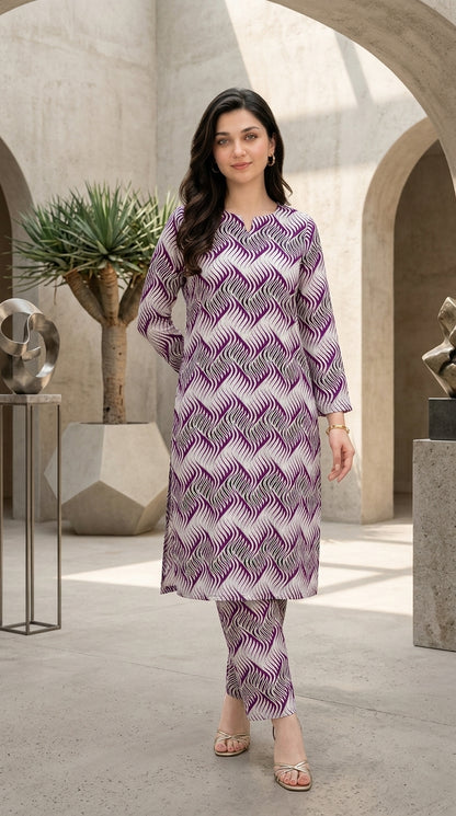 Royal Plum Waves — Printed Lawn 2-Piece Suit