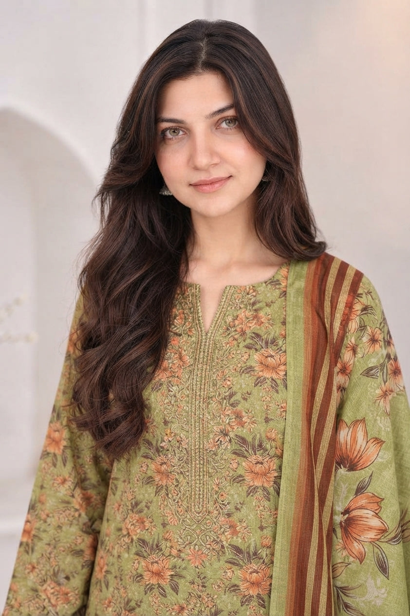 3 PIECE - EMBROIDERED LIGHT KHADDAR SUIT