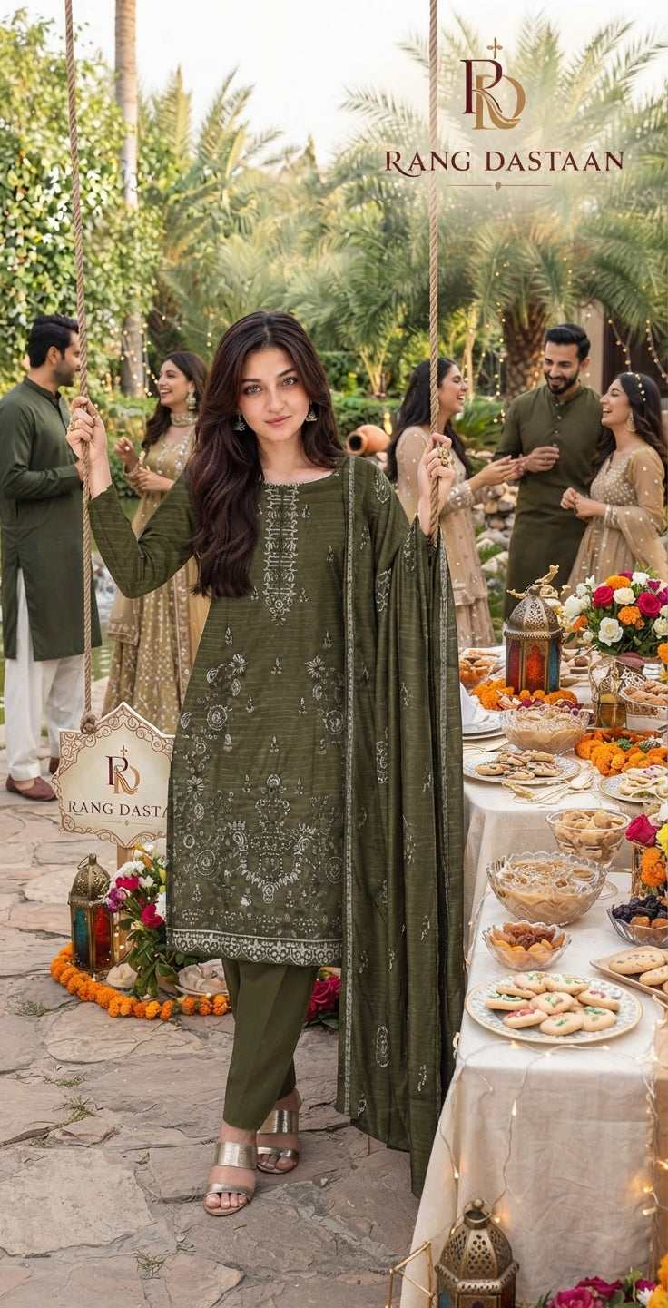 CRYSTAL DHANAK HEAVY EMBROIDERED 3PC SUIT