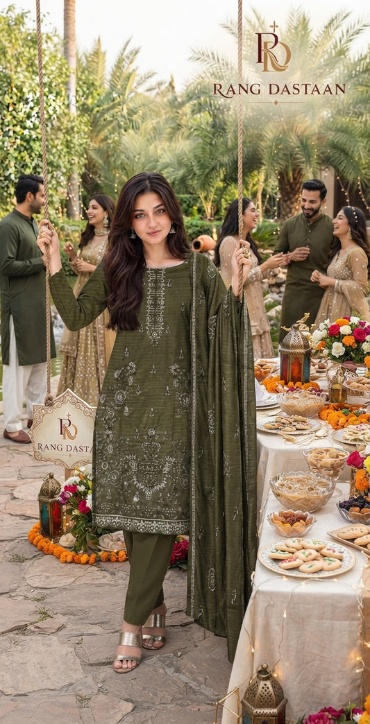 CRYSTAL DHANAK HEAVY EMBROIDERED 3PC SUIT
