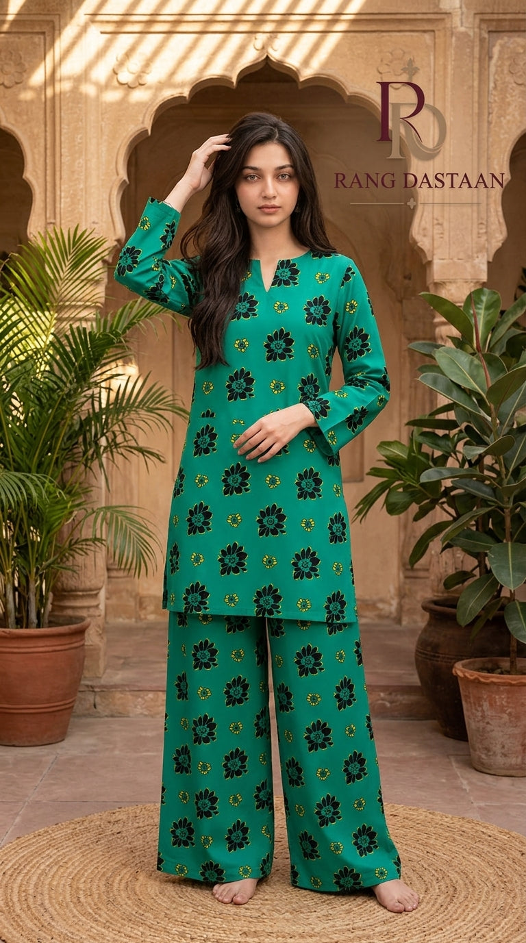 Emerald Bloom — Printed Khaddar 2-Piece Unstitched Suit